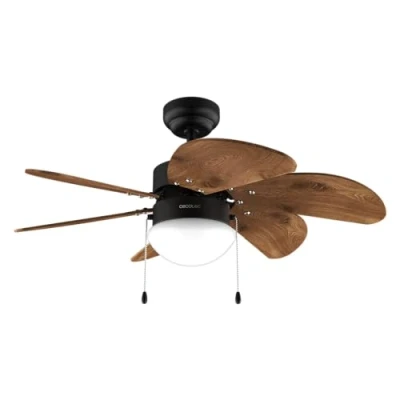 Image de Cecotec Ventilateur de Plafond avec Lumière EnergySilence Aero 365 Black&amp;Wood 50 W, Diamètre 91 cm, 3 Vitesses, 6 Pales, Ampoule Non Incluse, Mode Été/Hiver, Design Élégant