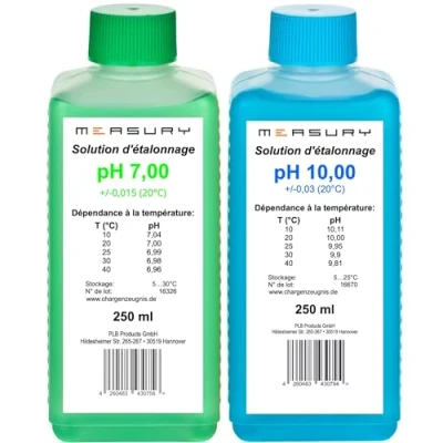 Image de Measury solution d&#039;étalonnage pH 7.00 et 10.00 Fabriqué en Allemagne, tampon 250 ml chacune, vert/bleu, liquide