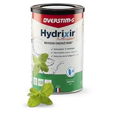 Image de OVERSTIM.s Boisson Hydrixir Antioxydant (600g) énergétique isotonique pour le sport Electrolytes (sodium,magnésium) Vitamines (B1,B6,C,E) Réduction de la fatigue Saveur Menthe