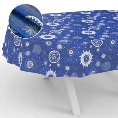 Image de ANRO Nappe en Toile cirée Lavable, pour Table de Jardin, extérieur et intérieur, Ovale, 240 x 140 cm, Bord coupé, Astrologie