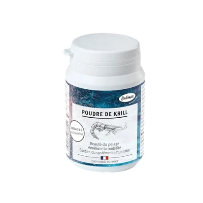 Image de Bubimex Poudre de Krill Complément Alimentaire 100% Naturel pour Chiens et Chats Riche en Oméga 3 6 Astaxantine Beauté du Pelage, Mobilité Système Immunitaire 60g