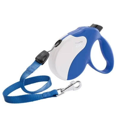 Image de Ferplast Laisse Chien Enrouleur Amigo Large, pour Grands Chiens jusqu&#039;à 50 Kg. Cordon Extensible Max 5 m. Bouton de Verrouillage et déverrouillage Unique, Bleu, Couvercle Blanc