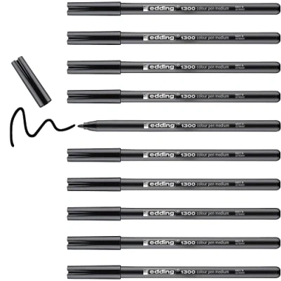 Image de edding 1300 feutre de coloriage fin pointe moyenne noir 10 stylos ronde 2 mm pour dessiner et écrire l&#039;école, les mandalas, le doodling, bullet journals