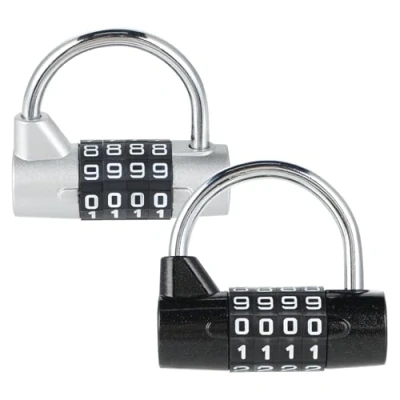 Image de Cadenas Code 4 Chiffres 2 Pièces À Combinaison Petit Pour Casier/Valise De Voyage/Valise Avion/Etui/Boîte Outils/Clôture (Argent Et Noir)