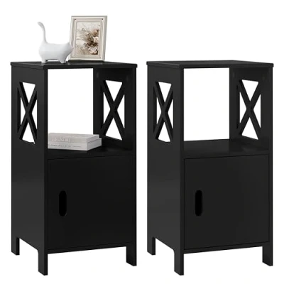 Image de WOLTU Table de Chevet, Nuit, Lot 2,Table Chevet Noire, Lit, d’Appoint, 1 Casier Ouvert et Compartiment avec Porte, Style Scandinave, en MDF, 30x30x60cm