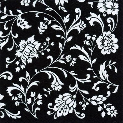 Image de Lot de 20 serviettes table Motif fleurs Noir/blanc/ornements 33 x cm