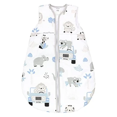 Image de TupTam Gigoteuse Bébé tout au long de l&#039;année, certifiée OEKO TEX, 2.5 TOG, sans manches, rembourrée, Zoo Bleu, 68 74