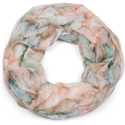 Image de styleBREAKER Écharpe à boucle pour femmes avec motif de plumes colorées, écharpe tube bohème légère et estivale multicolore 01016239, couleur:Beige turquoise