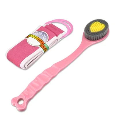 Image de brosse de bain à long manche massage corporel douce et confortable pour exfoliante peau sèche (Serviette rose boue)