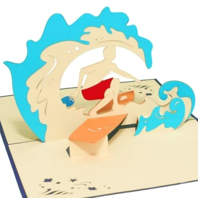 Image de LINPopUp®, LIN17198, POP UP carte de vœux 3D félicitations surf des vagues, N111