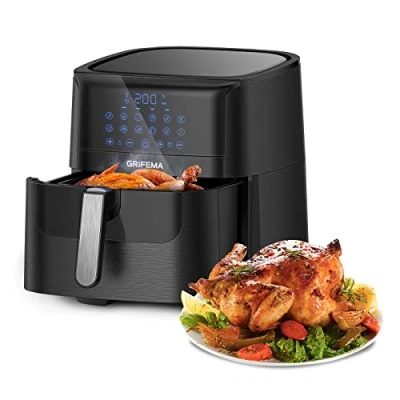 Image de GRIFEMA GC2001 Friteuse sans Huile XXL 6,5L/1800W avec Écran Tactile LED, 12 Programmes pour Cuisson Saine, Air Fryer Circulation d&#039;air Rapide 60 Min Minuterie et Température Réglable, Noir