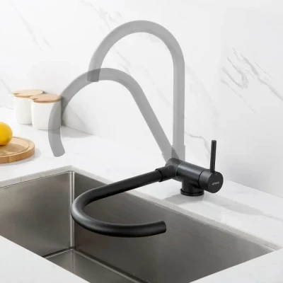 Image de Robinet de Cuisine Rabattable Mitigeur d&#039;évier Pivotant à 360 en Acier Inox, Noir LONHEO