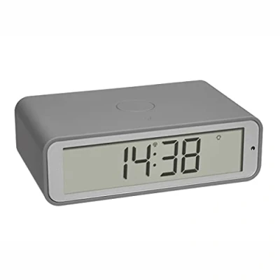Image de TFA Dostmann réveil radioguidé numérique Twist, 60.2560.15 fuseau horaire réglable, mode 12/24h, rotation de l&#039;écran 180, design plat, scolaire, gris