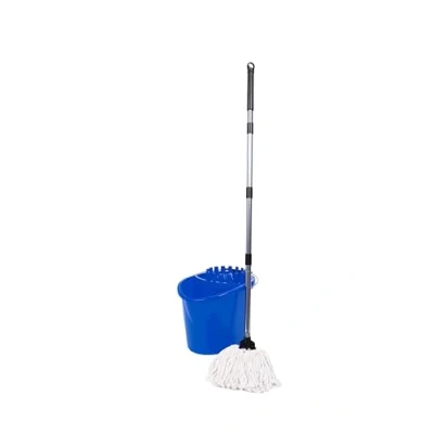 Image de Requisite Needs Ensemble balai à franges et Seau professionnel très résistant avec essoreur deux têtes de traditionnelles en coton pour nettoyer les sols d&#039;une capacité 16