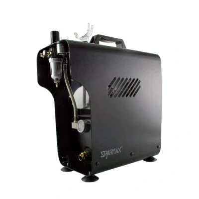 Image de SPARMAX Compresseur TC620 X à Piston sans Huile pour aérographie, Pression Max 4,1 Bar, débit d’air 23 32l/min, 2 Supports aérographe + raccords tressés de 3m Inclus
