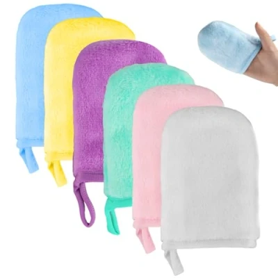 Image de Volumoon Gant Démaquillant Lavable Microfibre, 6 Pièces de Gants Démaquillants en Flanelle, Nettoyant Visage, Réutilisable Chiffon, Lavage Doux