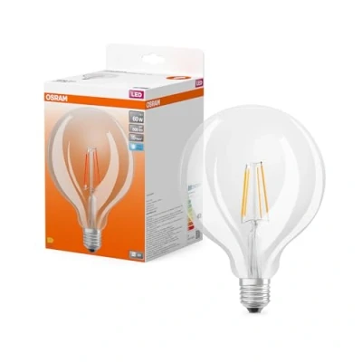 Image de OSRAM LED Star Globe Lampe in klassischer Ballform, 7 W / 806 lm, 4000 K für kaltweißes Licht, CRI 80, klares bleifreies Glas, E27 Sockel, IP20, EEK E, 125mm DM,4 Pack