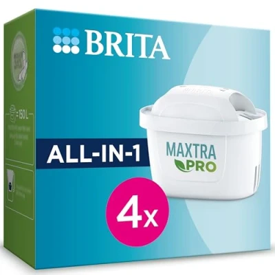 Image de BRITA Maxtra Pro 122027 Cartouche avec couvercle 50% plastique bio à mailles extra fines Échangeur d&#039;ions charbon actif en coquille de noix coco Tissu filtrant Blanc
