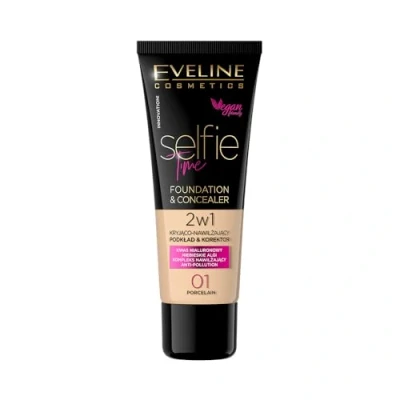 Image de Fond de teint et correcteur recouvant hydratant Selfie Time d&#039;Eveline Cosmetics, 2 en 1, 30 ml, n 03, vanille