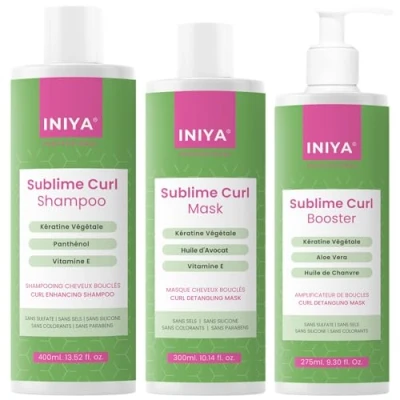 Image de Shampooing Cheveux Bouclés, Masque &amp; Amplificateur de Boucles Sans Sulfate ni Silicone Iniya Sublime Curl Kit Soins Bouclés Crépus Marque Française