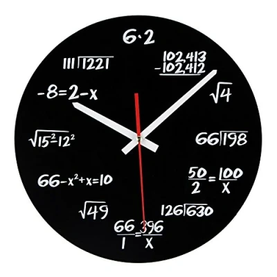 Image de Timelike Horloge murale unique au design moderne avec équations mathématiques simples pour marquer les heures, Noir ,