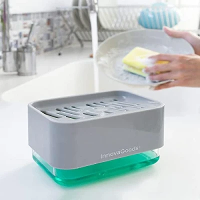 Image de InnovaGoods® Distributeur de savon 2 en 1 pour évier Pushoap, économisez du et est très facile à utiliser, avec fonction liquide mousse, design compact