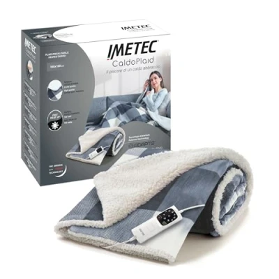 Image de Imetec CaldoPlaid Tartan Grey, Plaid chauffable, Couverture électrique Douce 160 x 120 cm, Faible consommation, Technologie adaptée, Dispositif de sécurité, Chauffage Rapide, 6 températures, Lavable