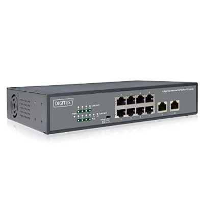 Image de DIGITUS commutateur réseau Fast Ethernet PoE 19 pouces 8 ports 2x Uplink RJ45 IEEE802.3af/at 120W Power Budget noir
