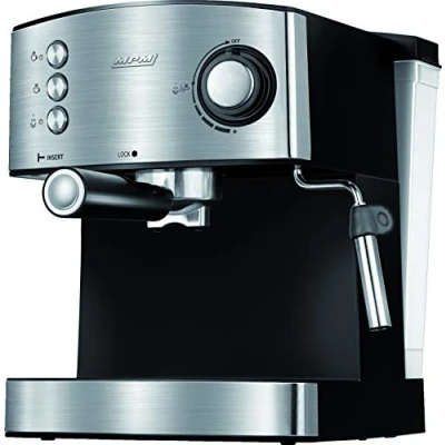 Image de MPM MKW 06M Machine Manuelle 20 Bars, Réservoir de 1,7 L, pour Faire du Café Espresso et Cappuccino, Mousseur à Lait, Chauffe Tasses, 850W, Acier Inoxydable/Noir