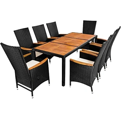 Image de Deuba Salon de jardin Ensemble 8+1 noir, polyrotin 2 chaises inclinables table accourdoirs en acacia Meuble, mobilier