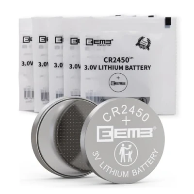 Image de EEMB 5 Pack CR2450 Batterie 3V au Lithium Bouton Pile 2450 DL2450、ECR2450、BR2450 pour Montres, Lampes à Thé, Bougies, SystèMe D&#039;Alarme, Boîte Clés de Voiture, TéléCommande