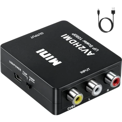 Image de SZJUNXIAO Adaptateur RCA vers HDMI, Mini AV CVBS HDMI Vidéo Signal Audio Convertisseurs 1080P 720 Compatible avec Caméra, Xbox 360, PS2, PS3, WII, N64, Gamecube