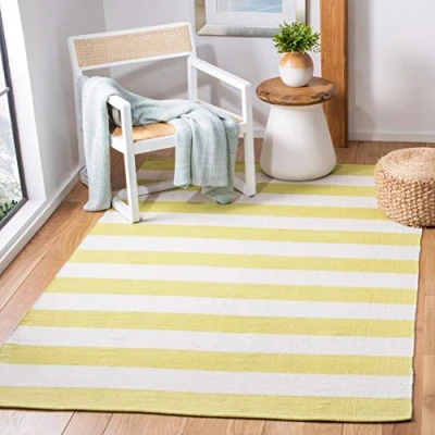 Image de SAFAVIEH Grand Tapis de Salon rectangulaire pour Une Utilisation en intérieur, Coton, Vert/Ivoire, 160 X 230 cm