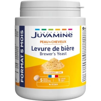 Image de JUVAMINE Levure de Bière, Beauté la peau, des cheveux et ongles, Vitalité, Vitamines B1, B2, B3, B5, B6, B8, B9 B12 + Zinc, Programme 5 mois, Fabriqué en France