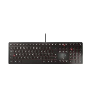 Image de CHERRY KC 6000 SLIM, clavier au design ultra plat, layout anglais (QWERTY), filaire (connexion USB A), silencieux, durable, marquage des touche, noir