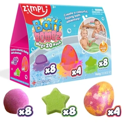 Image de 20 x bombes de bain Mega Value Pack Zimpli Kids, créez une aventure colorée et pétillante dans le bain, coffret cadeau pour enfants, cadeaux d&#039;anniversaire garçons filles, biologique