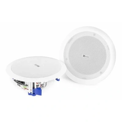 Image de Power Dynamics CSBT65 2 Enceintes Plafond Amplifiées avec Bluetooth, Amplificateur Intégré, Puissance de 80 Watts, Woofer 6,5 Pouces, Idéal pour Bureau, Espace Travail, Salle d&#039;Attente