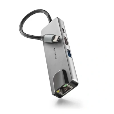 Image de NGS WONDERDOCK SUPRA : Adaptateur USB C multiport en aluminium ultra léger incluant USB3.0, RJ45 LAN, avec charge PD et HDMI.