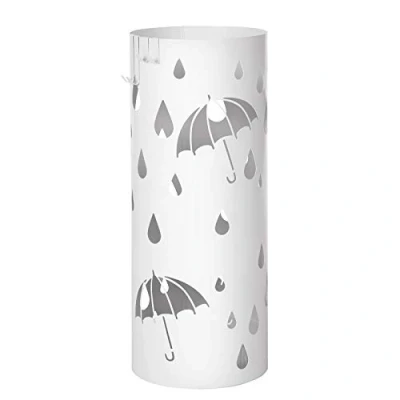 Image de SONGMICS Porte parapluies en Métal, Rond, Support pour Parapluies, avec Un Plateau et Crochets, 49 x 19,5 cm, Blanc LUC23W, Blanc, 19.5 cm
