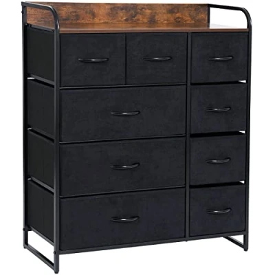 Image de LYNCOHOME Commode, Commode Chambre, Meuble de Rangement, Armoire avec 9 tiroirs en Tissu, tiroirs, à 2 poignées pour Cuisine, Bureau, Couloir