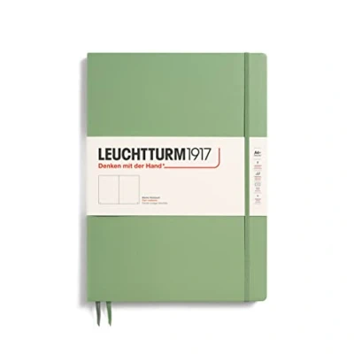 Image de LEUCHTTURM1917 363921 Carnet Master Slim (A4+), couverture rigide, 123 pages numérotées, Sauge, blanc
