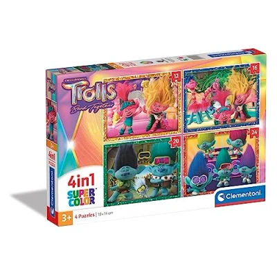 Image de Clementoni 21527 Puzzle 4 en 1 Trolls 3 puzzles de 12, 16, 20 et 24 pièces Jeu Educatif, Réflexion Patience 19 x 14 Cm À Partir ans