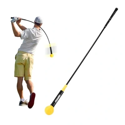 Image de POWRX Entraîneur de swing golf en matériau robuste Qualité durable golf, tige vibrante et appareil d&#039;exercice pour un parfait Jaune/noir
