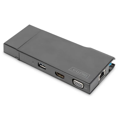 Image de DIGITUS Station d&#039;accueil de voyage USB C 7 ports 1x HDMI, VGA (4K@30Hz) 2x 3.0 / 2.0 RJ45 LAN, lecteur carte Noir