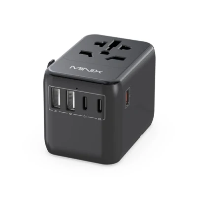 Image de Adaptateur de Voyage Universel MINIX, Prise d&#039;alimentation Internationale Max 35 W 3 USB C 2 A, Chargeur Mural Mondial Tout en Un pour Les États Unis, l&#039;UE, Le Royaume Uni, l&#039;UA