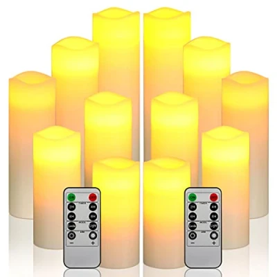 Image de Da by bougies LED sans flamme Lot de 12 à piles en cire véritable ivoire avec minuterie distance (piles non fournies).