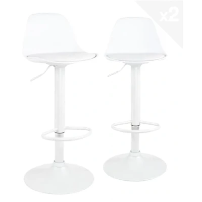 Image de KAYELLES Lot de 2 tabourets Bar Blanc Design Coussin Simili Cuir rembourré, Repose Pied, réglable en Hauteur et pivotant 360 SIG (Blanc intégral)