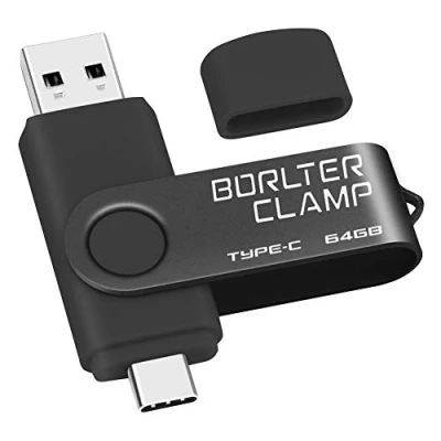 Image de Clé USB Type C 64 Go, BorlterClamp Mémoire Stick Double Connecteur 3.0 U Disque Flash Drive pour Smartphone Android Samsung S10/S9/S8, Huawei Honor, LG, Tablette et Ordinateur (Noir)