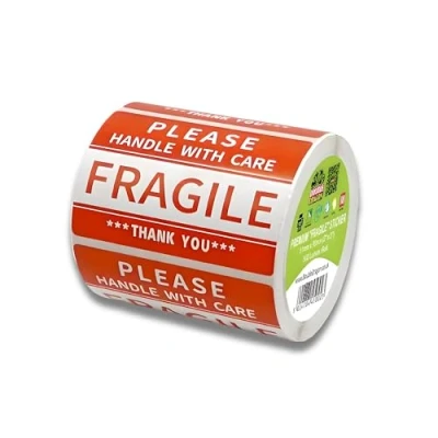 Image de Double Dragon, Lot de 500 étiquettes, 50 mm x 76 mm, autocollant fragile, poignée avec d&#039;entretien, étiquette d&#039;avertissement rouge, fragile pour boîtes d&#039;emballage,