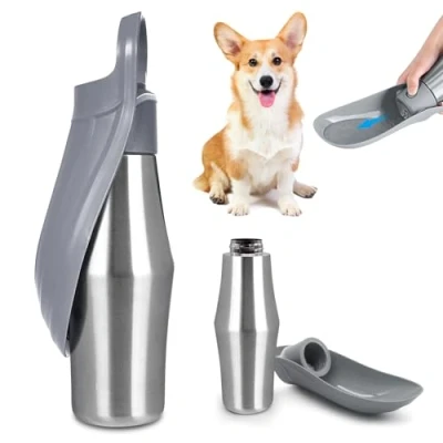 Image de Gourde Pour chien 750 ml Pliable à 180 Portable En acier inoxydable la formation Gris 1